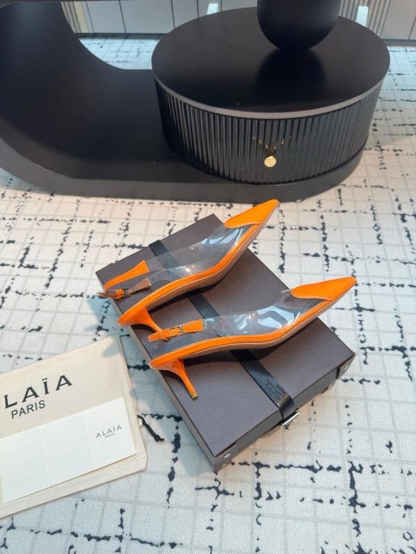 Alaia Heart 50mm Heels Slingbacks Orange Sheepskin 810210