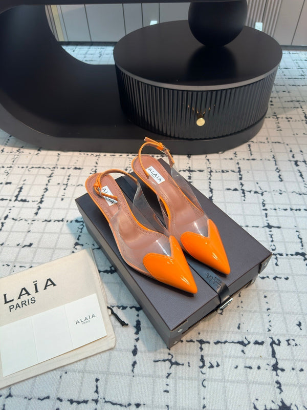 Alaia Heart 50mm Heels Slingbacks Orange Sheepskin 810210