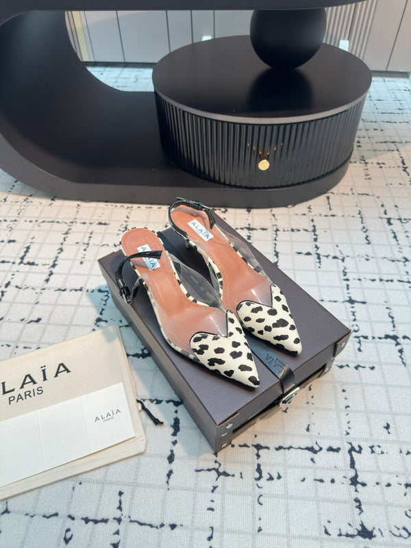 Alaia Heart 50mm Heels Slingbacks Dalmatian Sheepskin 810207
