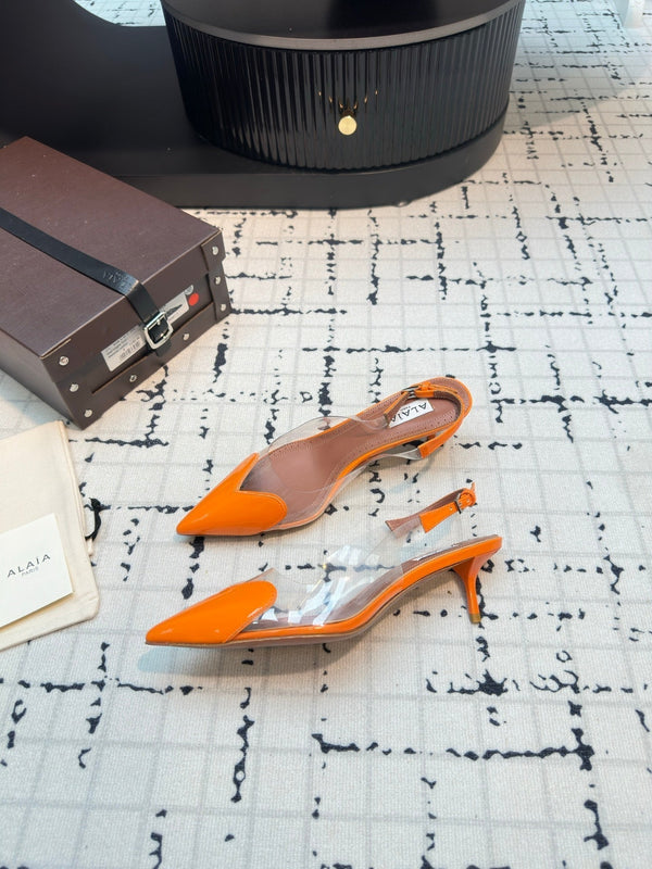 Alaia Heart 50mm Heels Slingbacks Orange Sheepskin 810210