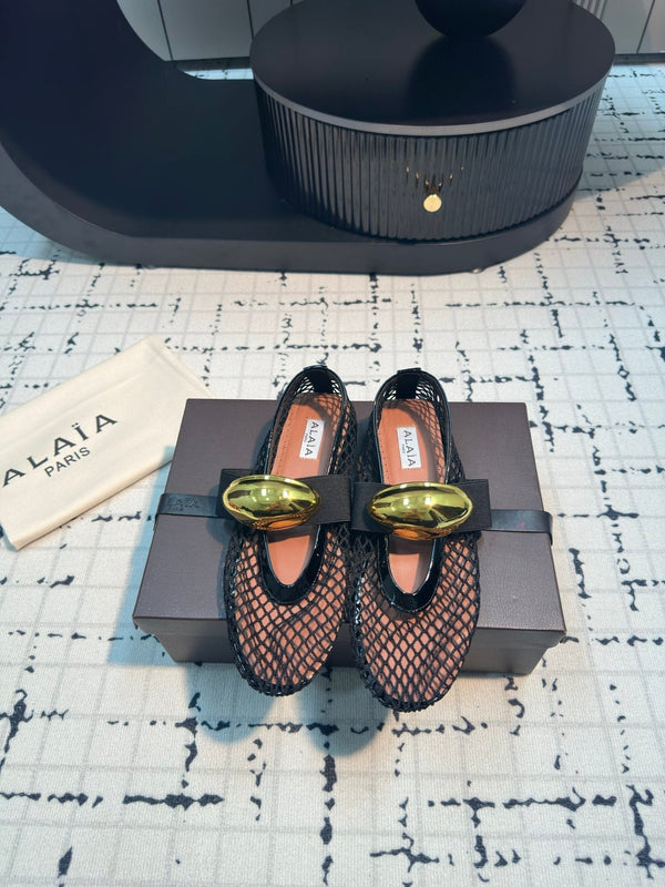 Alaila Ballet Flats In Black Mesh Fabric 895241