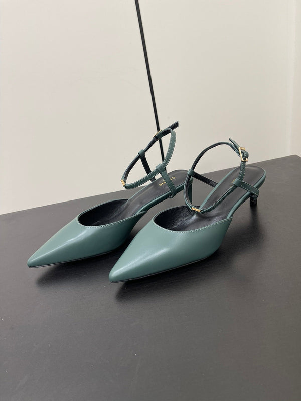 MORRAINE SLINGBACK PUMPS IN TEAL GREEN CALFSKIN