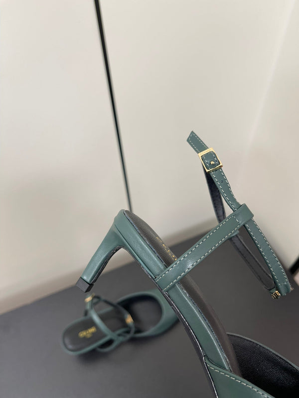 MORRAINE SLINGBACK PUMPS IN TEAL GREEN CALFSKIN