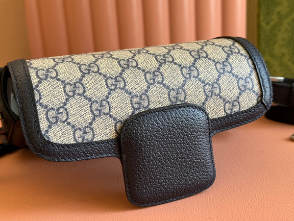 Gucci Horsebit Bag Ebony Blue Black Leather Canvas 244258