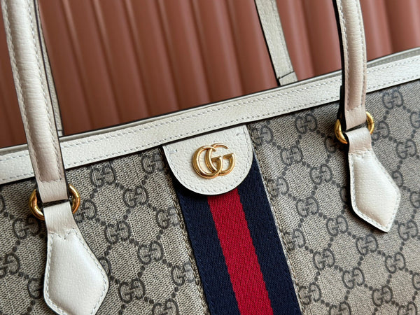 Gucci Ophidia 38cm Bag Ebony White Leather Canvas 244457