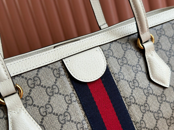 Gucci Ophidia 38cm Bag Ebony White Leather Canvas 244457