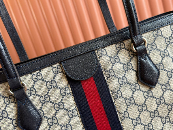 Gucci Ophidia 38cm Bag Ebony Black Leather Canvas 244456