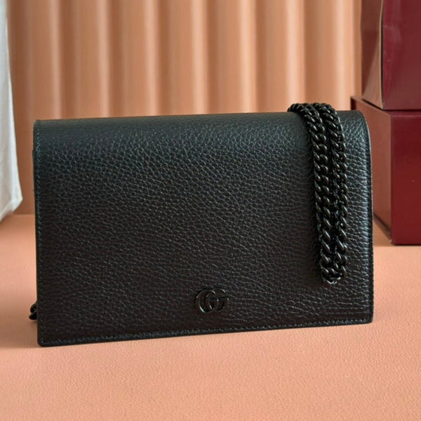Gucci Marmont Chain Wallet Black Leather 255321