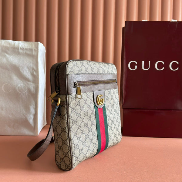 Gucci Ophidia GG Small Messenger Bag Ebony Brown Canvas Leather