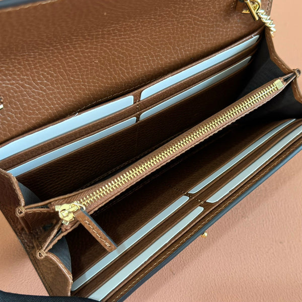 Gucci Jackie Chain Wallet Blue Brown Canvas Leather 255173