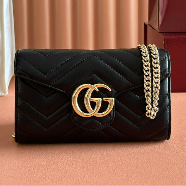 Gucci Marmont Chain Wallet Black Cowhide 254966