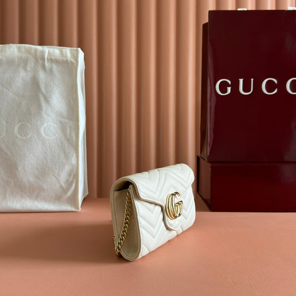 Gucci Marmont Chain Wallet White Cowhide 254967