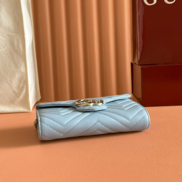 Gucci Marmont Chain Wallet Blue Cowhide 254970