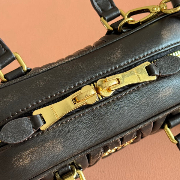 Miu Arcadie Matelassé Bag 22cm Black Nappa Leather