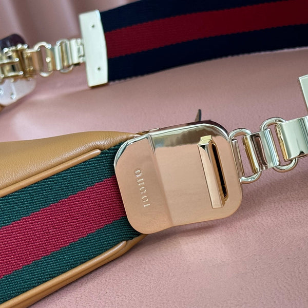 GG 2025 Attache Shoulder Bag 35cm Camel Calfskin Canvas 273672