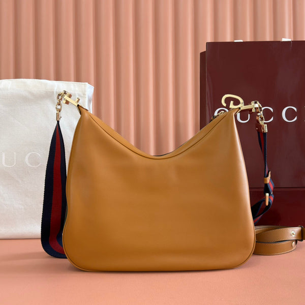 GG 2025 Attache Shoulder Bag 35cm Camel Calfskin Canvas 273672