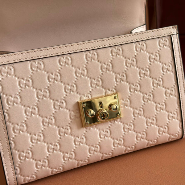 GG Padlock Handbag 26cm Muted Pink GG Pattern Leather
