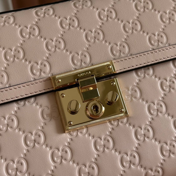 GG Padlock Handbag 26cm Muted Pink GG Pattern Leather