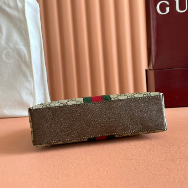 GG Ophidia Small Shoulder Bag 23.5cm Beige Brown Canvas Leather