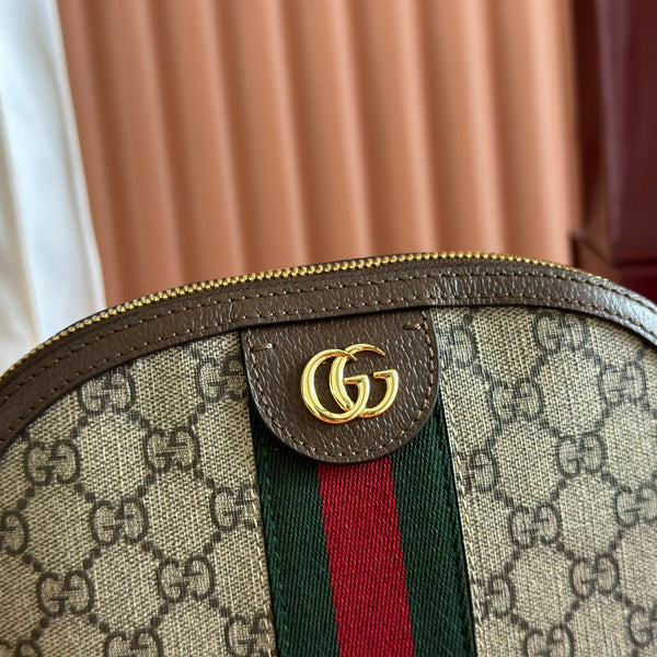 GG Ophidia Small Shoulder Bag 23.5cm Beige Brown Canvas Leather