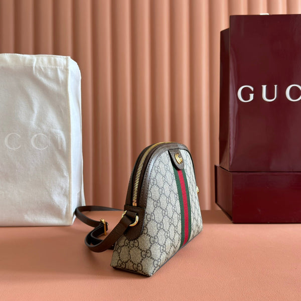 GG Ophidia Small Shoulder Bag 23.5cm Beige Brown Canvas Leather