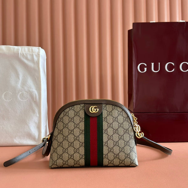 GG Ophidia Small Shoulder Bag 23.5cm Beige Brown Canvas Leather