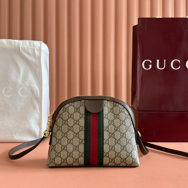 GG Ophidia Small Shoulder Bag 23.5cm Beige Brown Canvas Leather