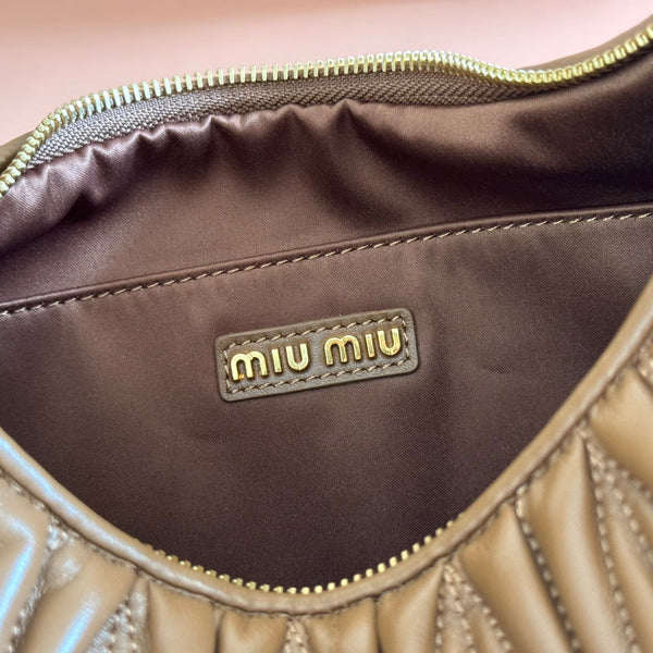Miu Wander Matelassé Shoulder Bag 29cm Brown Lambskin
