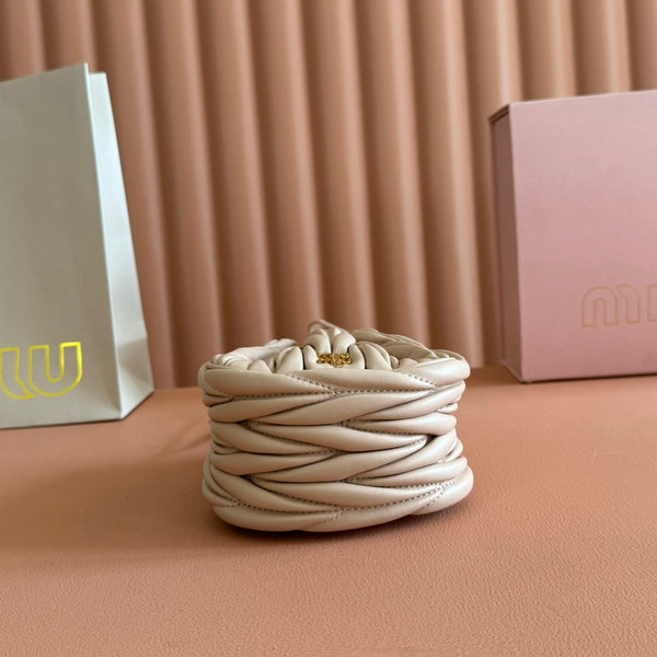 Matelassé Mini Drawstring Handbag Apricot Lambskin