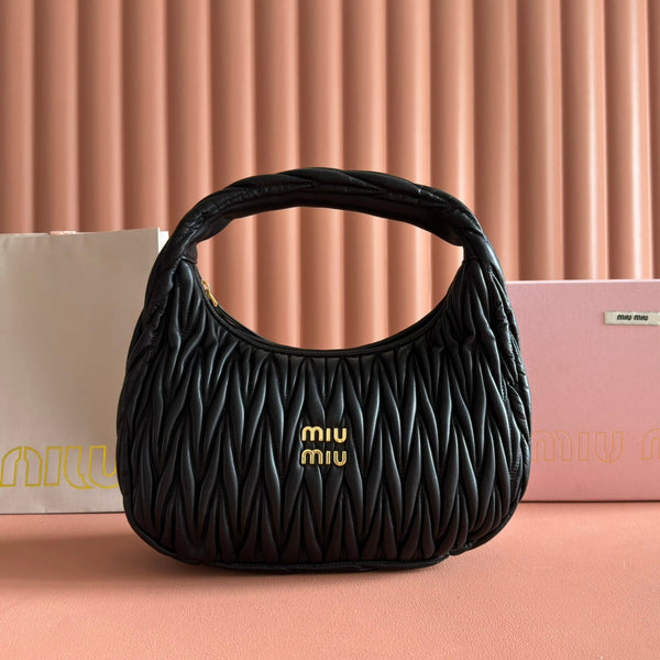 Miu Wander Matelassé Shoulder Bag 29cm Black Lambskin