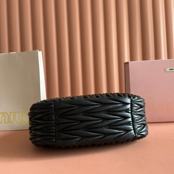 Miu Wander Matelassé Shoulder Bag 29cm Black Lambskin