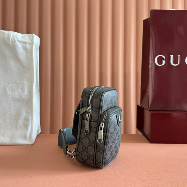 GG Ophidia Mini Messenger Dark Oliver Grey GG Monogram Fabric 272070