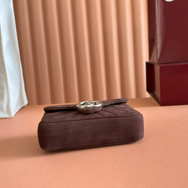 GG Marmont Mini Shoulder Bag Dark Brown Suede 272097