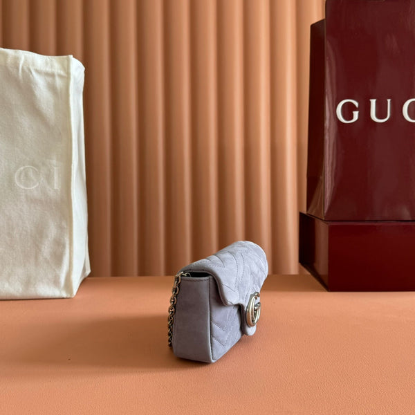 GG Marmont Mini Shoulder Bag Dusty Blue Suede 272092