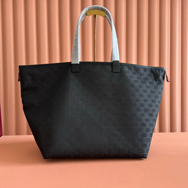 GG Edge Large Tote Bag Black Matte Rubber Fabric 271781
