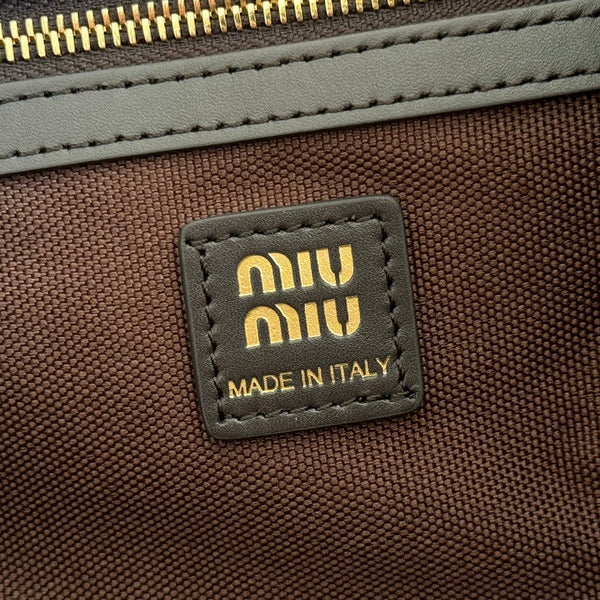 Miu Medium Corduroy Backpack Dark Brown Leather-Trim