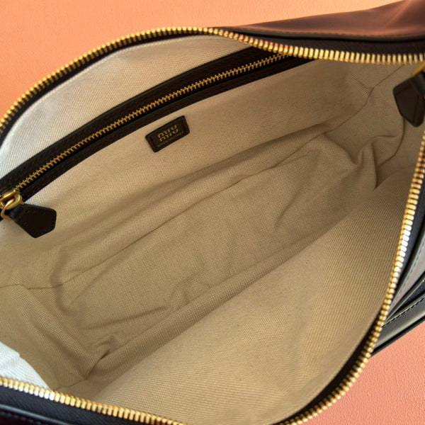 Miu Pocket Shoulder Bag Black Calfskin