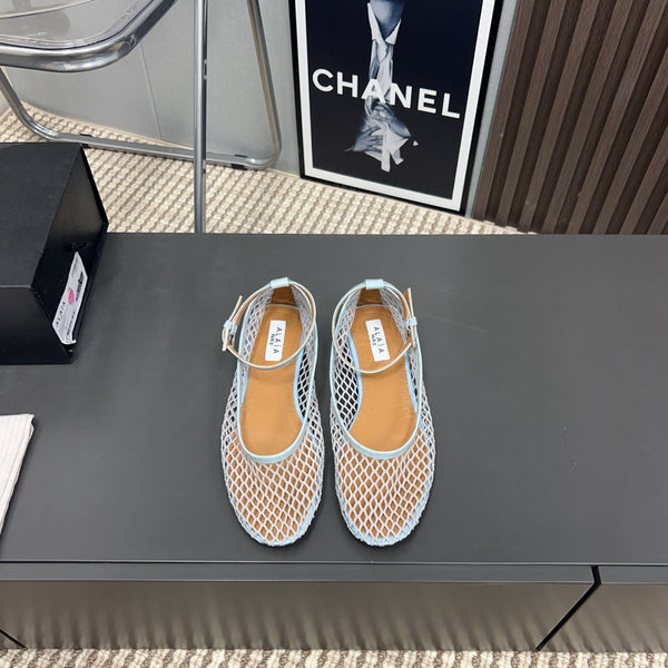 Alaila Mary Jane In Light Jade Green Mesh Fabric 996075