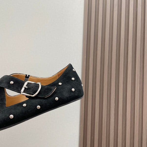 Alaia 2025 Criss Cross With Stud Ballet Flats Black Suede 293205