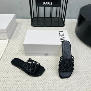 Loewe 25 Petal Anagram Slides Black Cowhide
