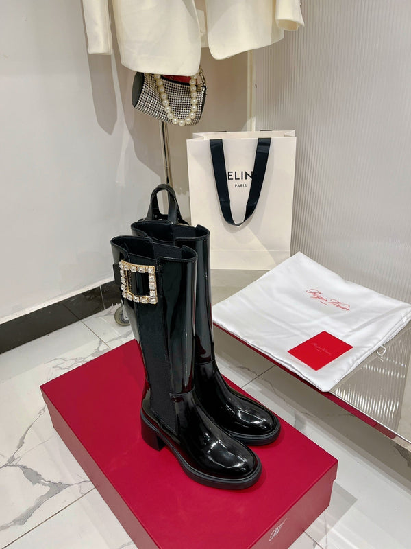 Viv Diamond High Boots Black Cowhide Patent Leather 365205