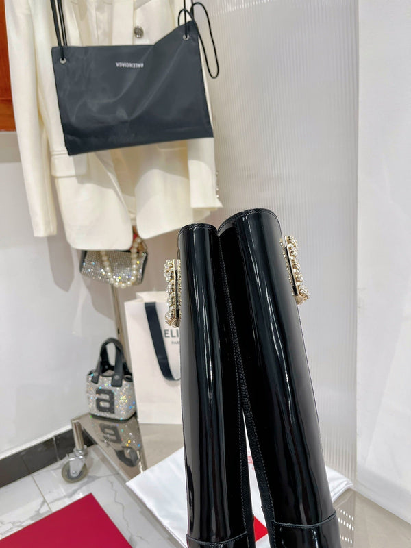 Viv Diamond High Boots Black Cowhide Patent Leather 365205