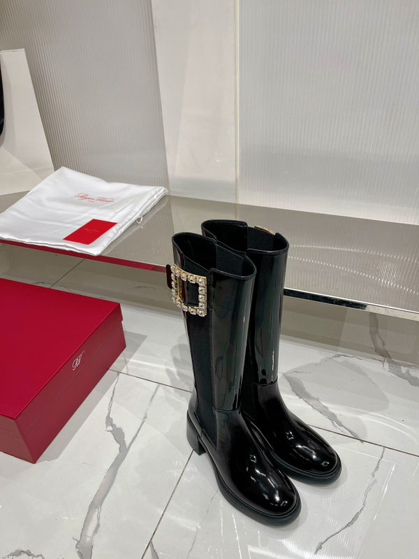 Viv Diamond High Boots Black Cowhide Patent Leather 365205