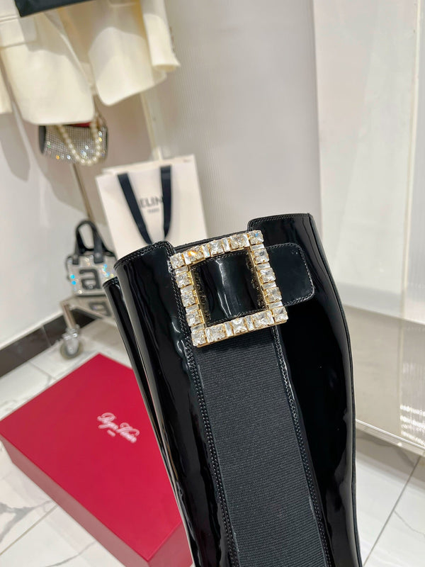 Viv Diamond High Boots Black Cowhide Patent Leather 365205