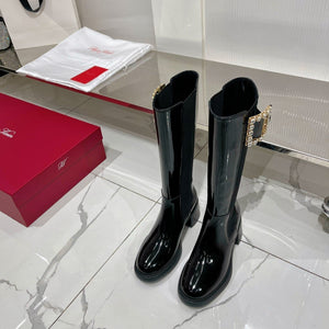 Viv Diamond High Boots Black Cowhide Patent Leather 365205