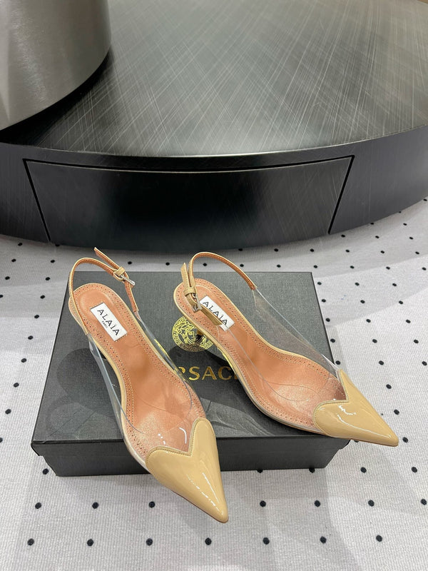 Alaila Le Cœur Slingbacks 60mm In Beige Glossy Lambskin 954829