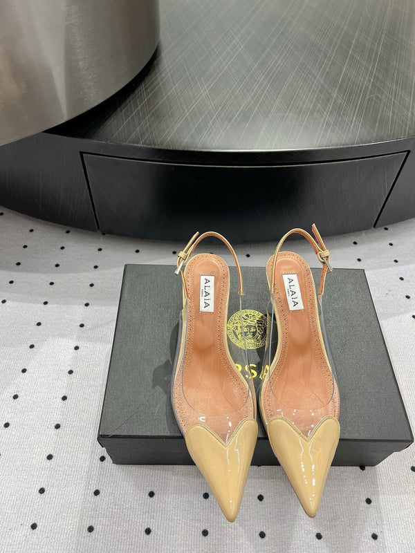 Alaila Le Cœur Slingbacks 60mm In Beige Glossy Lambskin 954829