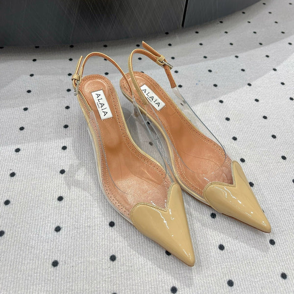 Alaila Le Cœur Slingbacks 60mm In Beige Glossy Lambskin 954829