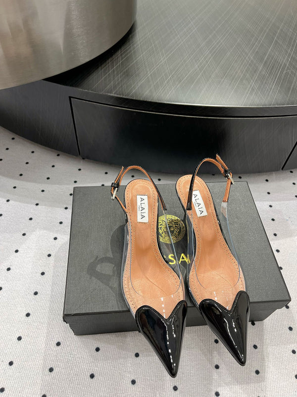 Alaila Le Cœur Slingbacks 60mm In Black Glossy Lambskin 954833