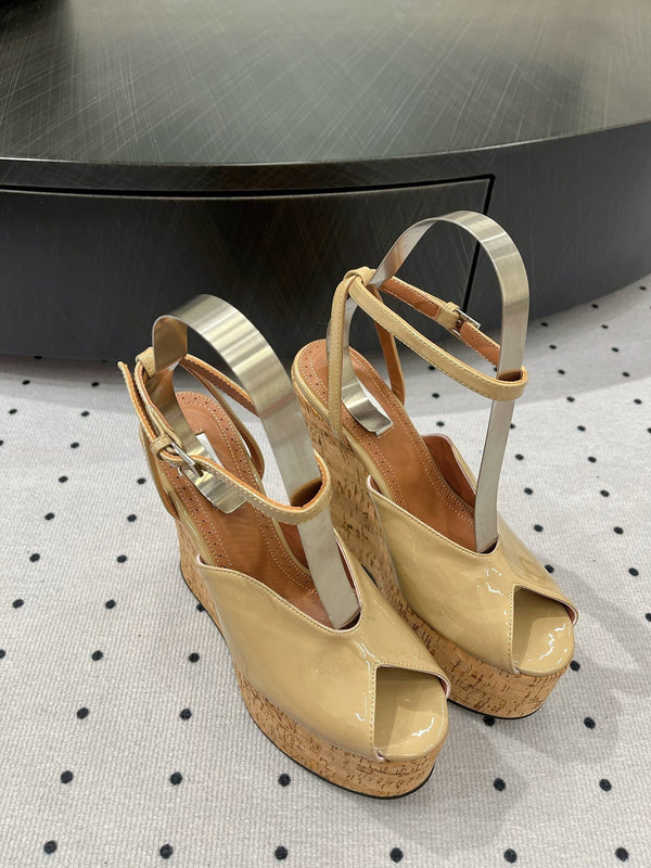 Alaila Wedge Sandals 135mm In Beige Glossy Lambskin 954895